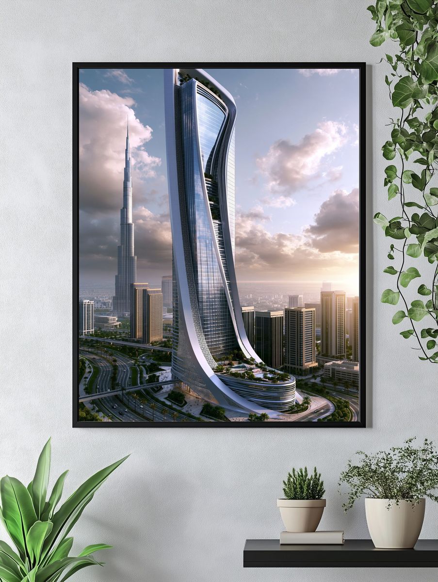 Futuristic Dubai Skyline Architecture Print. — room view 4