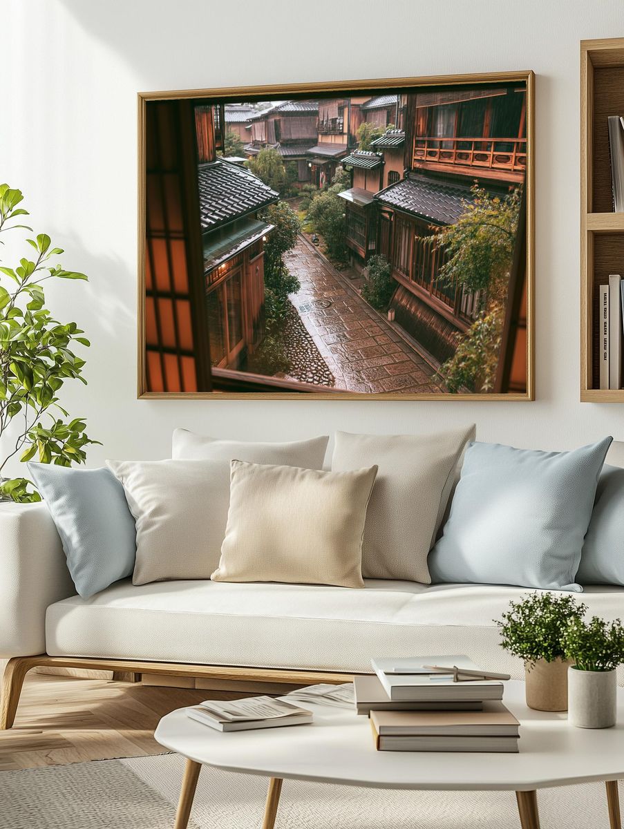 Rainy Kyoto Alley Architecture Print. — room view 2