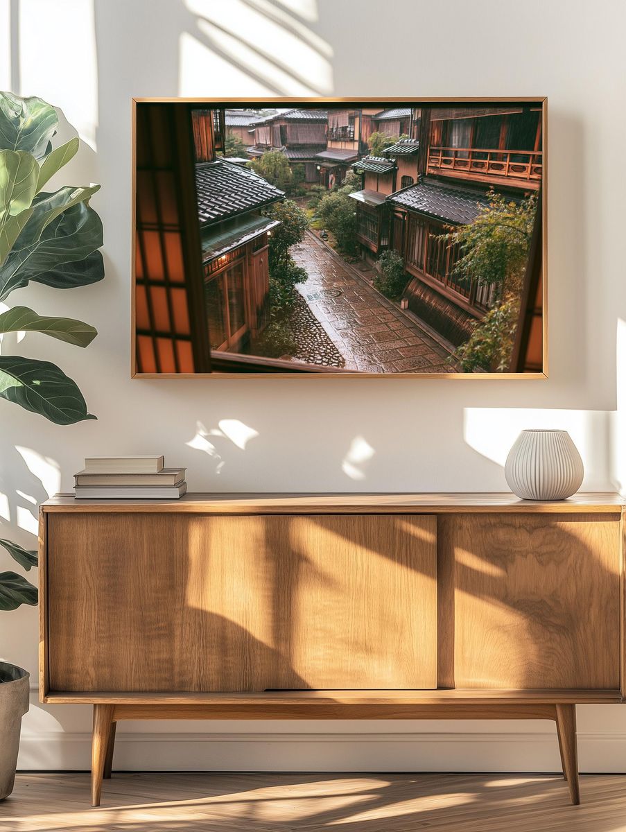 Rainy Kyoto Alley Architecture Print. — room view 3