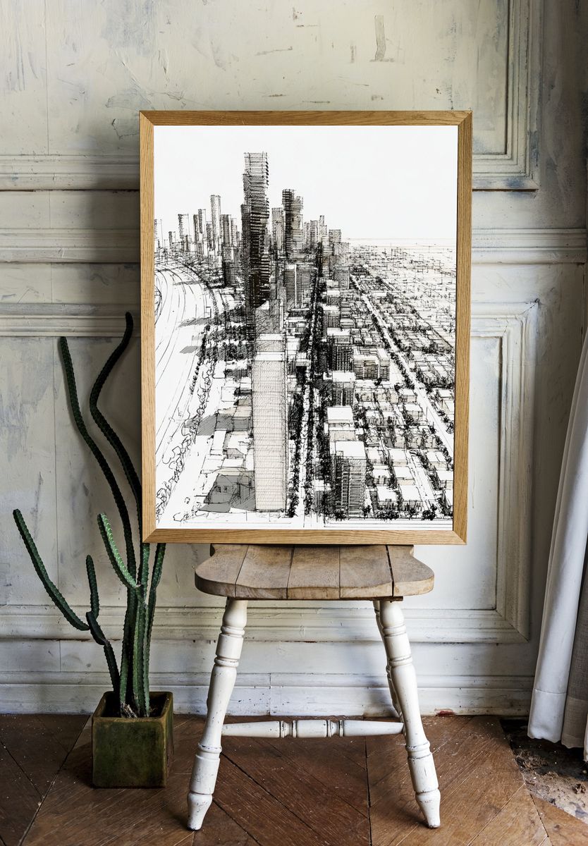 City Skyline Sketch Poster. — room view 1