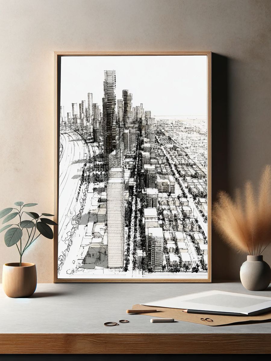 City Skyline Sketch Poster. — room view 2