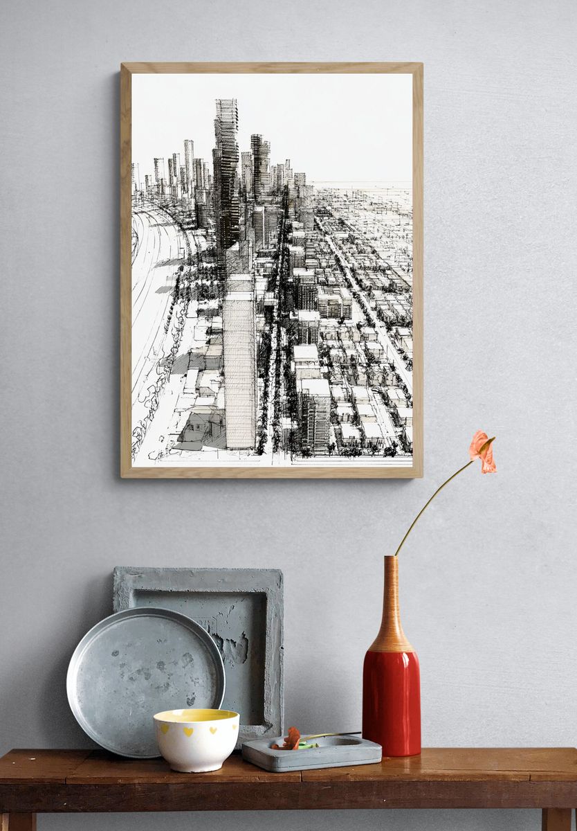 City Skyline Sketch Poster. — room view 3