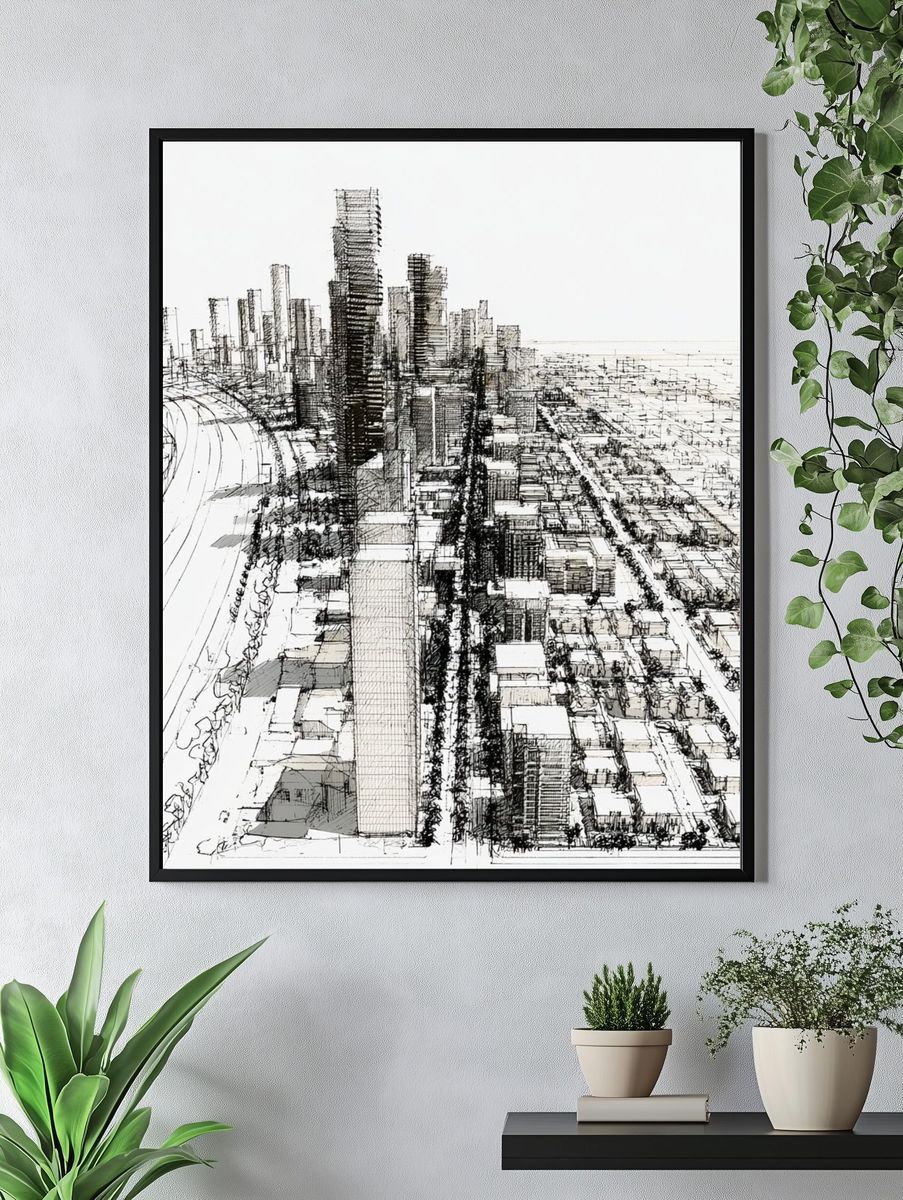City Skyline Sketch Poster. — room view 4