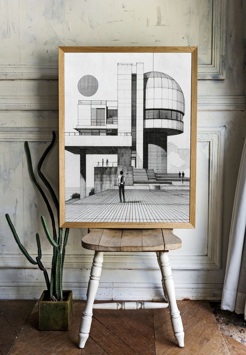 Brutalist Architecture Sketch Poster. — room view 1