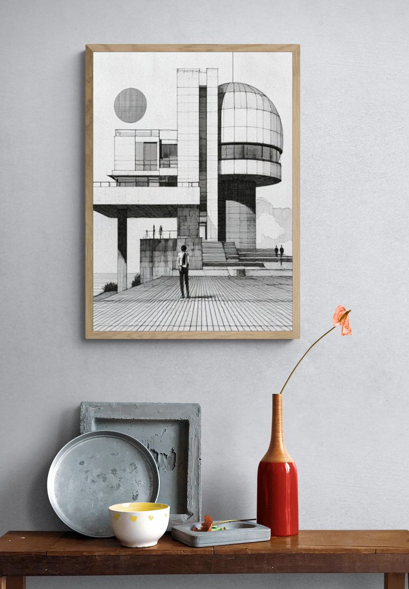 Brutalist Architecture Sketch Poster. — room view 3