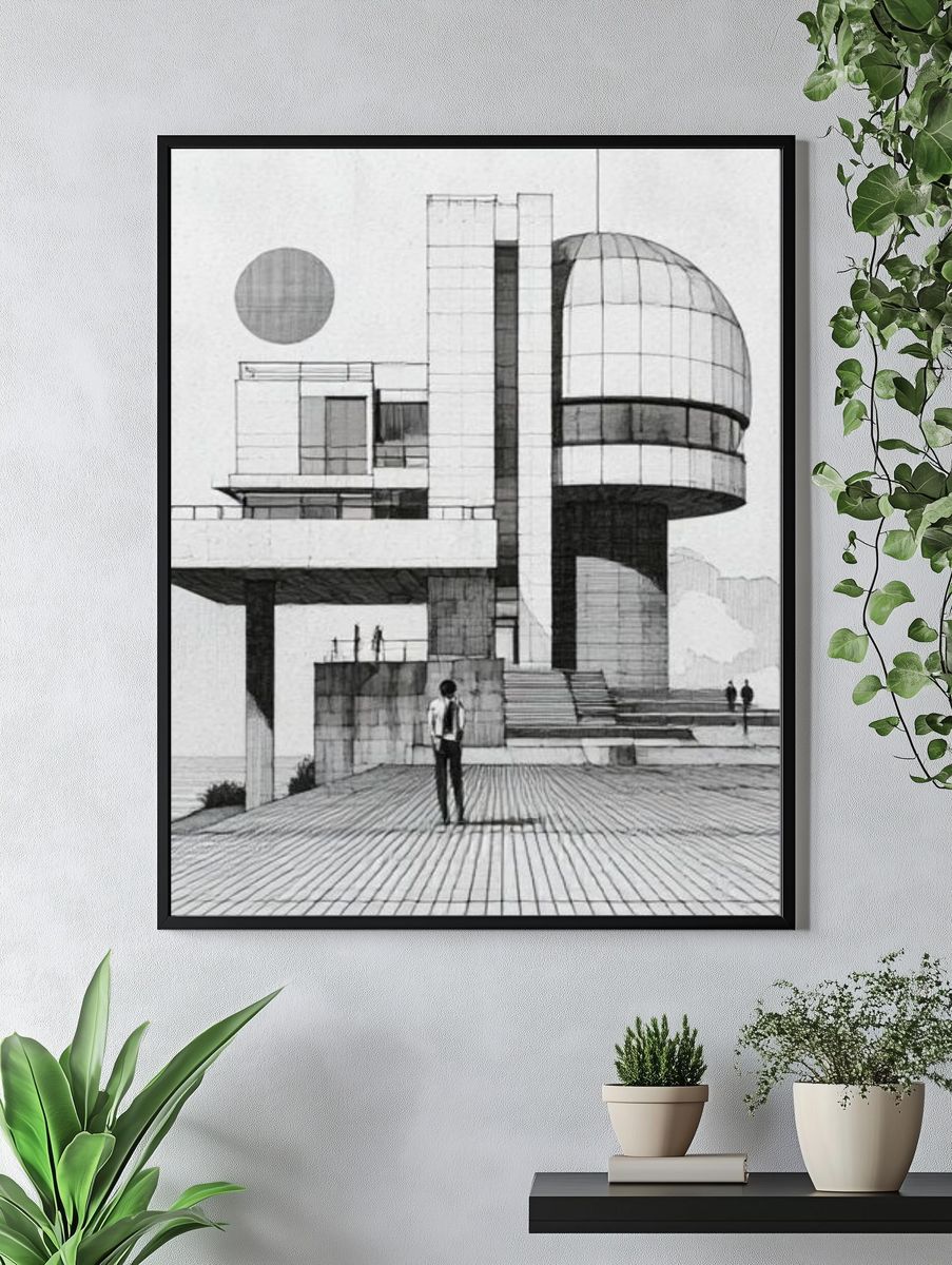 Brutalist Architecture Sketch Poster. — room view 4