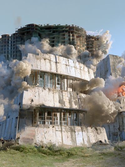 Industrial Building Explosion Poster. poster