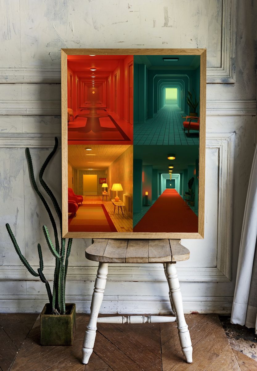Retro Hallway Interior Poster. room preview