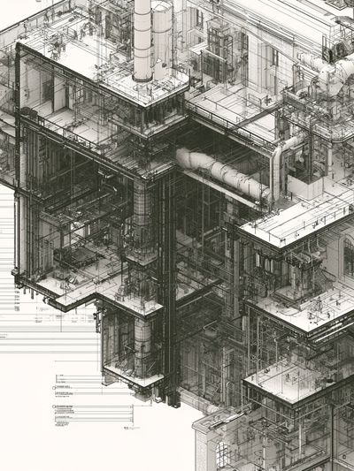 Industrial Blueprint Architecture Print.
