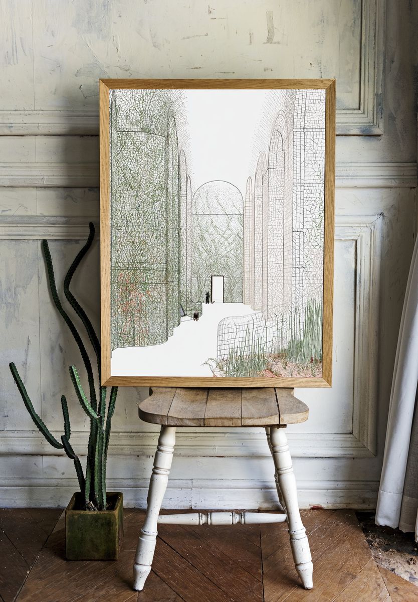 Architectural Mosaic Corridor Print. — room view 1