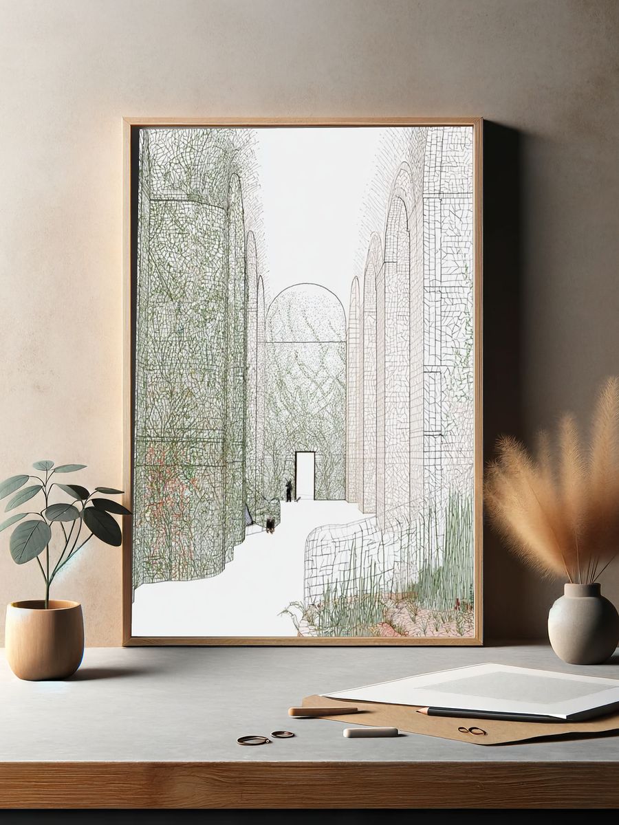 Architectural Mosaic Corridor Print. — room view 2
