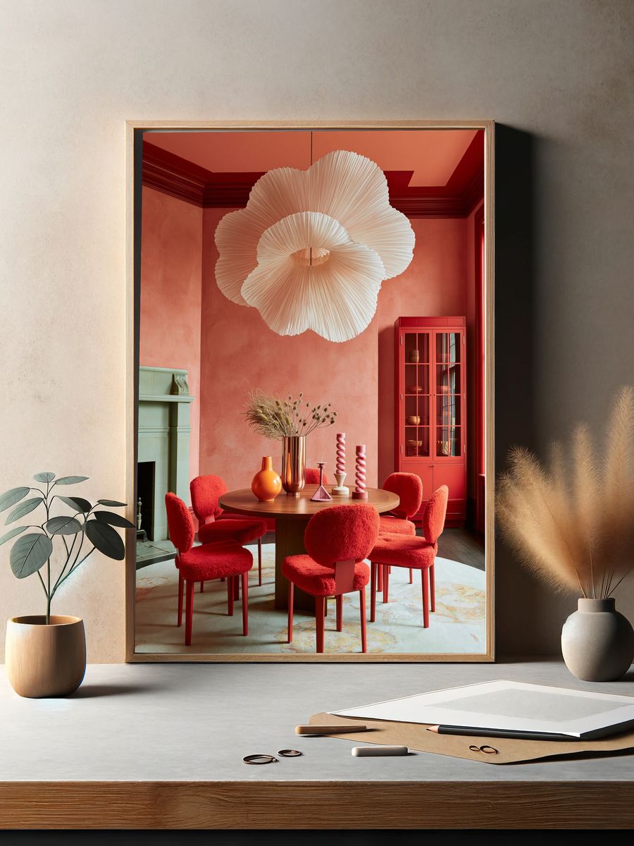 Coral Dining Room Interior Poster. — room view 2