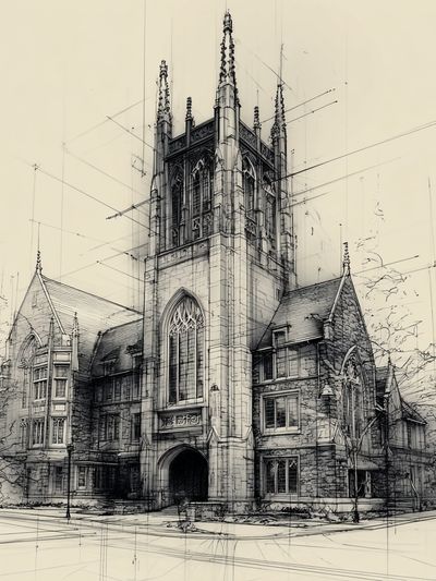 Architectural Sketch of a Church — Illustration Print. poster