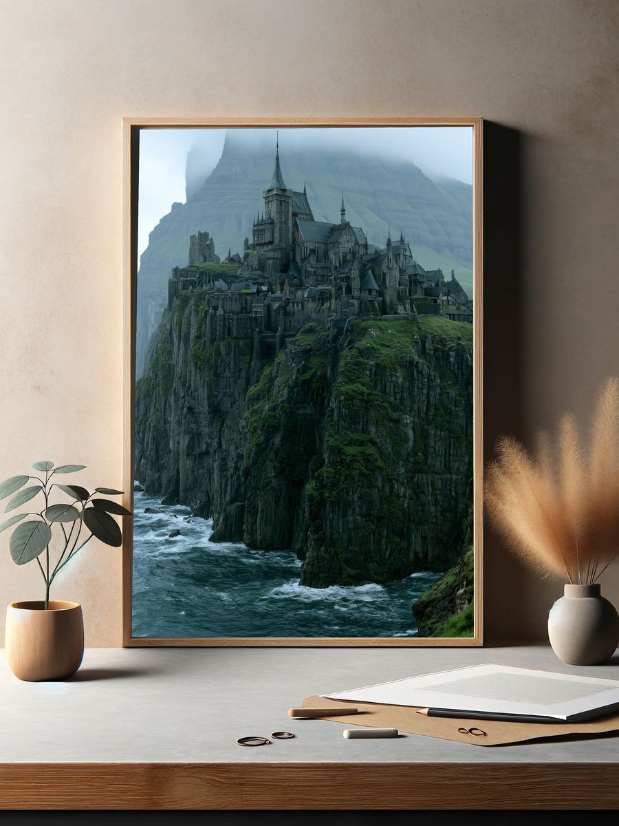 Clifftop Castle in Mist Poster. — room view 2
