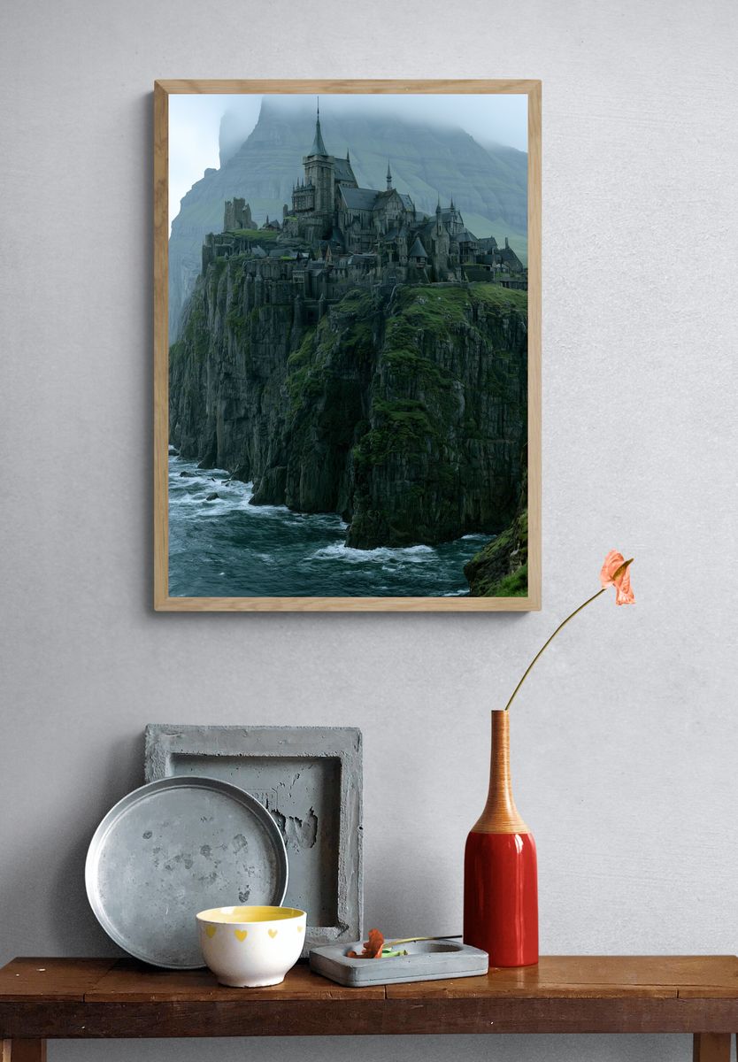 Clifftop Castle in Mist Poster. — room view 3