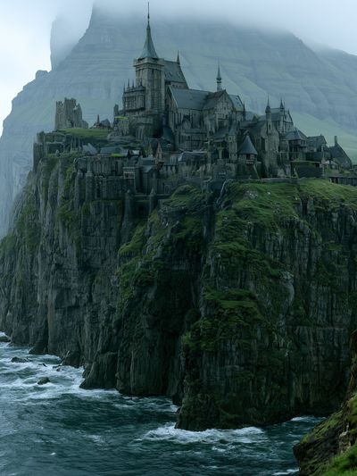 Clifftop Castle in Mist Poster. poster