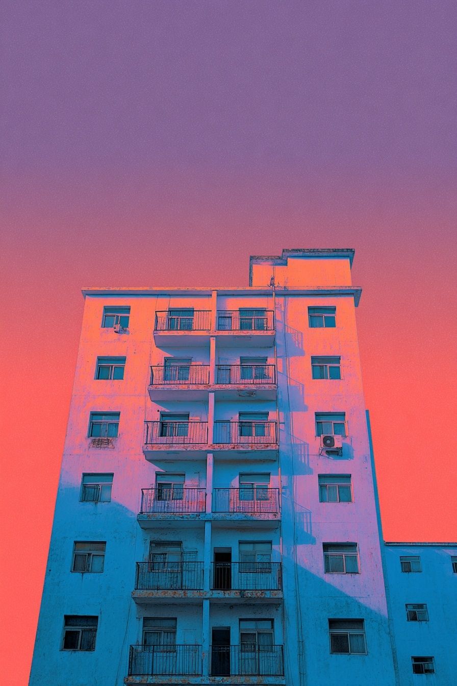 Neon Apartment Facade Photography Poster. poster — architecture art