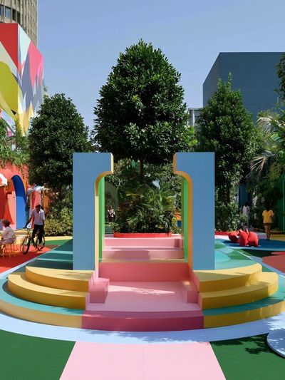 Colorful Courtyard Scene Poster.