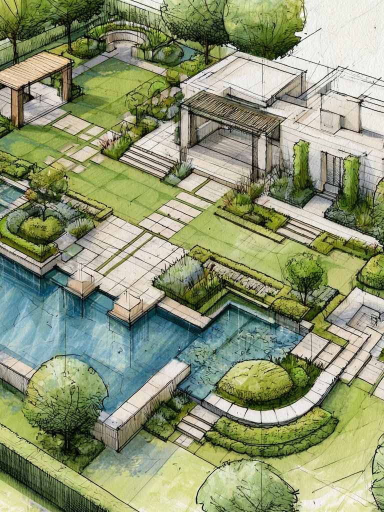 Modern Garden Villa Illustration Poster. poster — architecture art