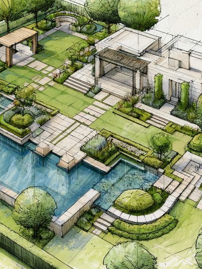 Modern Garden Villa Illustration Poster. poster
