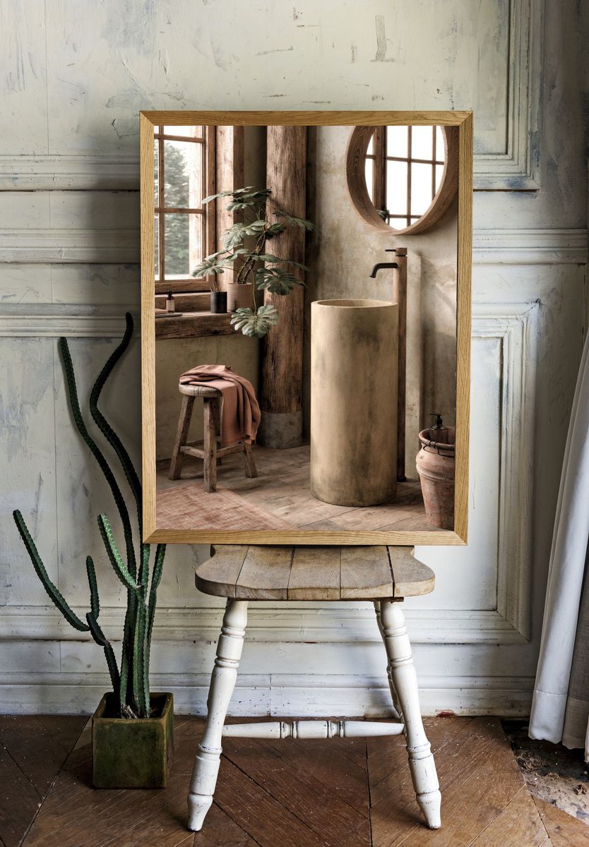 Rustic Japandi Bathroom Interior Print. — room view 1