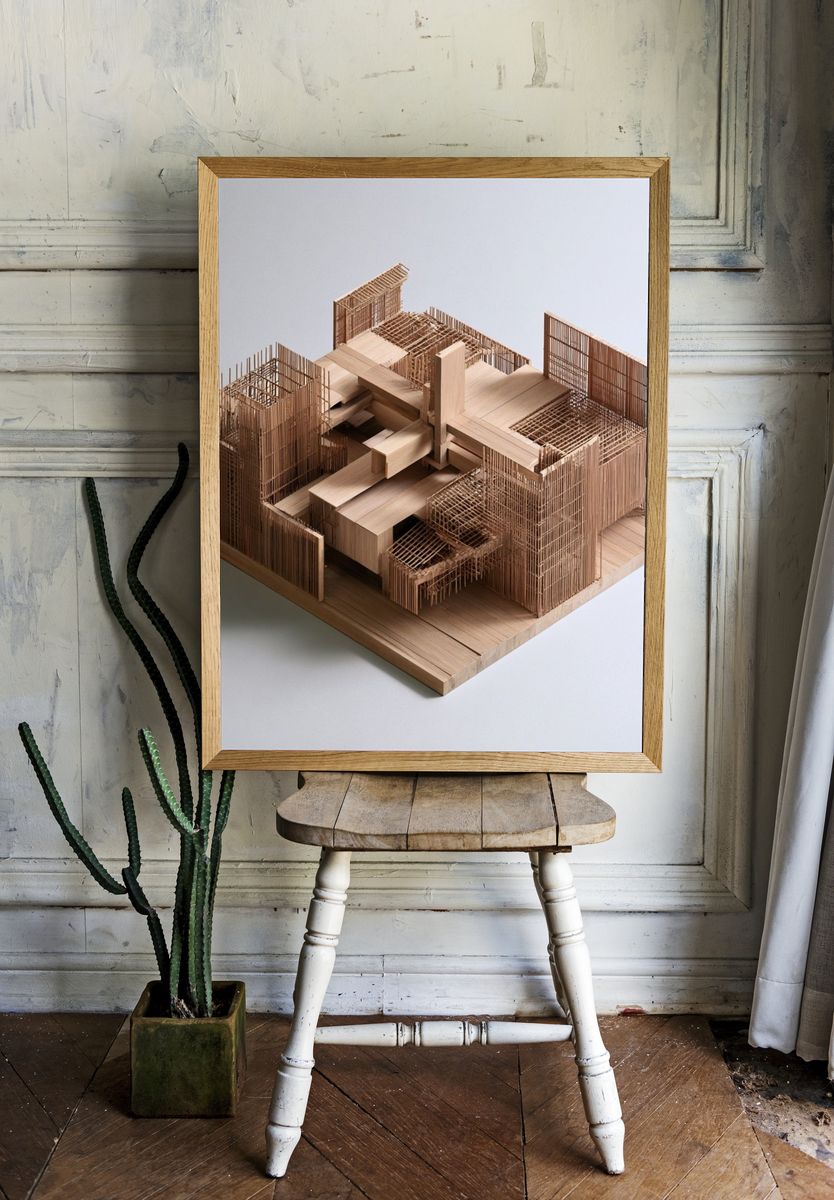 Wooden Architectural Model Print. — room view 1