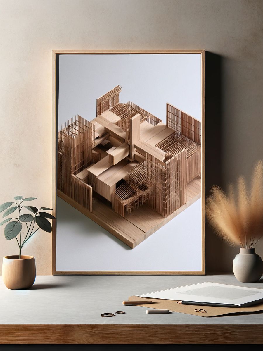 Wooden Architectural Model Print. — room view 2