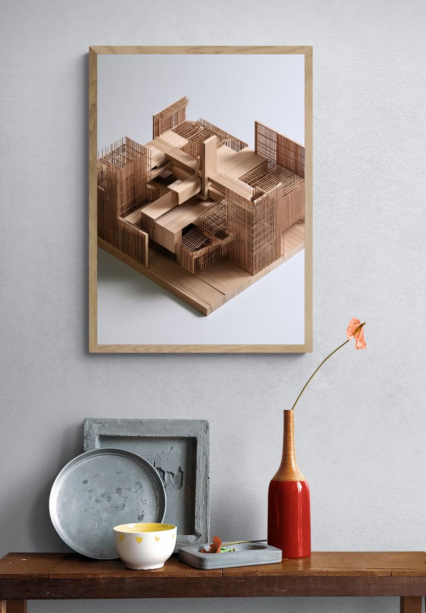 Wooden Architectural Model Print. — room view 3