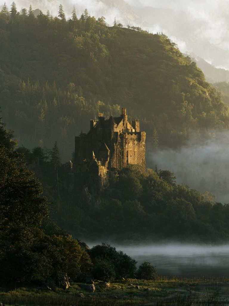 Misty Castle in the Highlands Poster. poster — architecture art