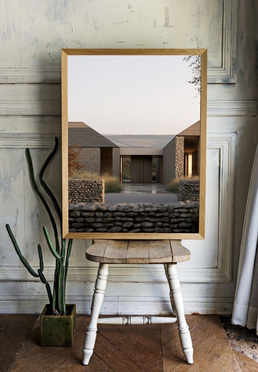 Modern Stone House Architecture Poster. — room view 1