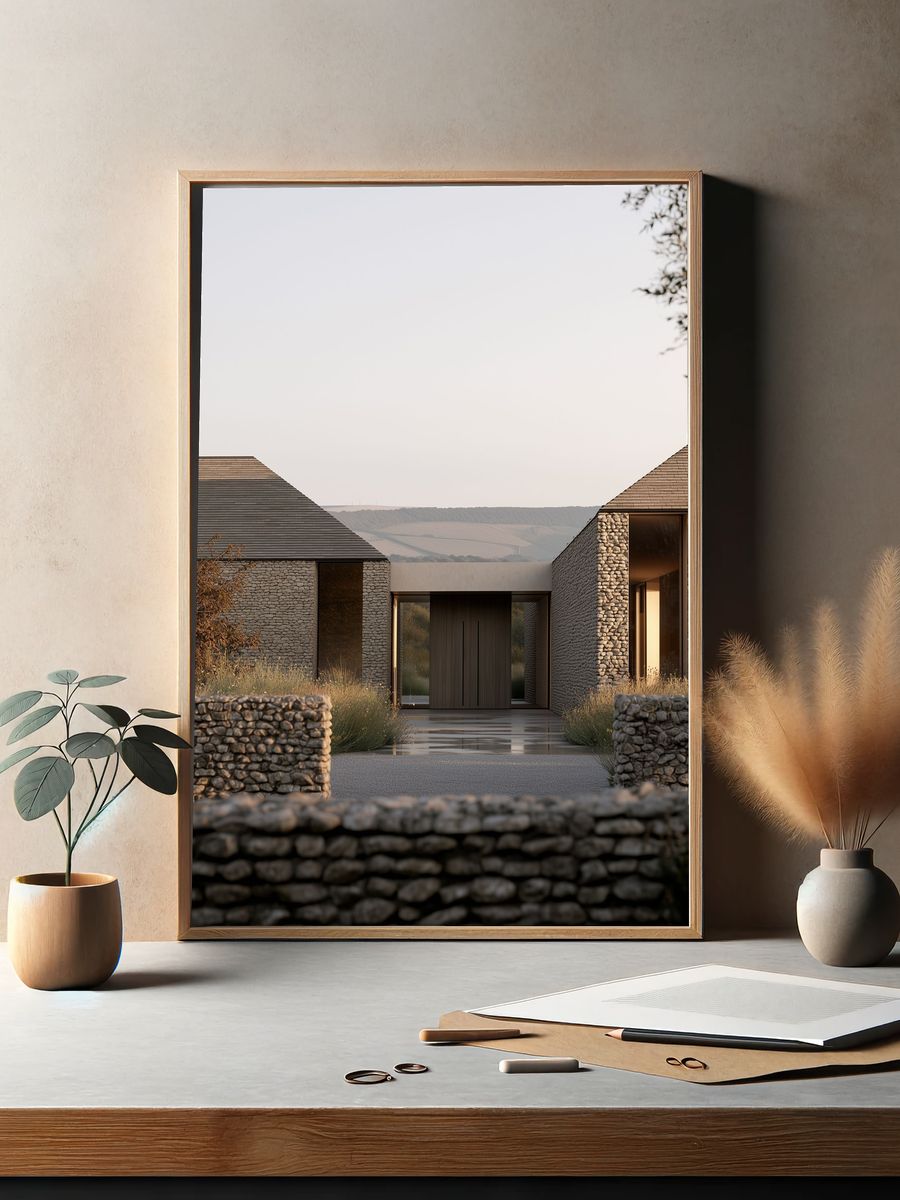 Modern Stone House Architecture Poster. — room view 2