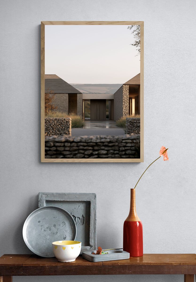 Modern Stone House Architecture Poster. — room view 3