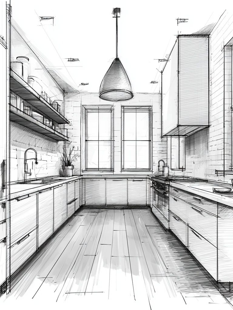 Modern Kitchen Sketch Poster. poster detail