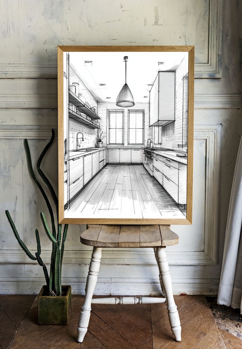 Modern Kitchen Sketch Poster. room preview