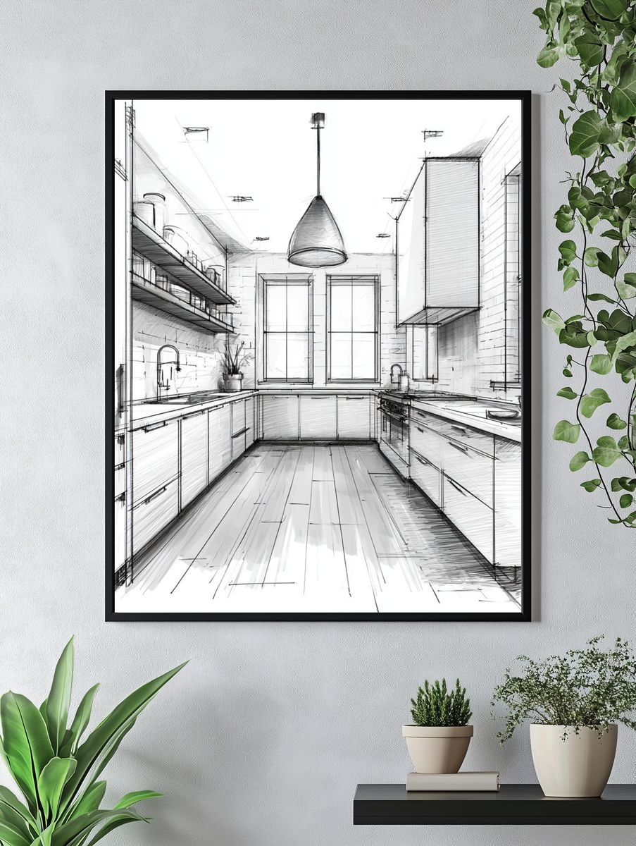 Modern Kitchen Sketch Poster. — room view 4