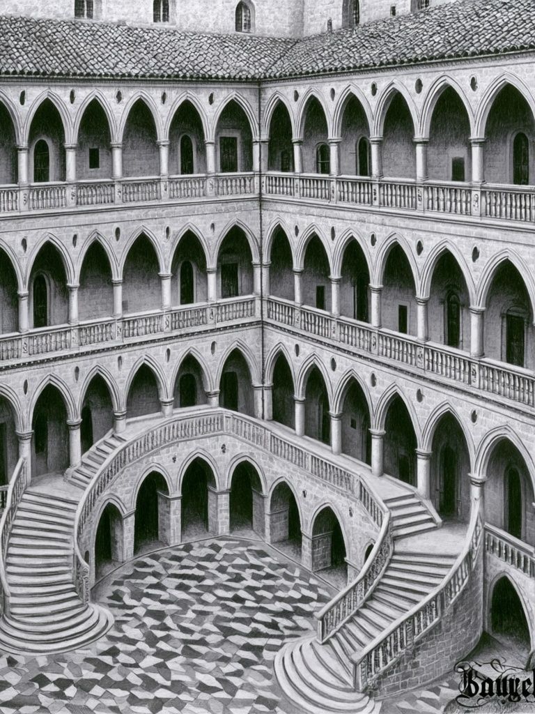 Gothic Cloister Courtyard Print. poster detail