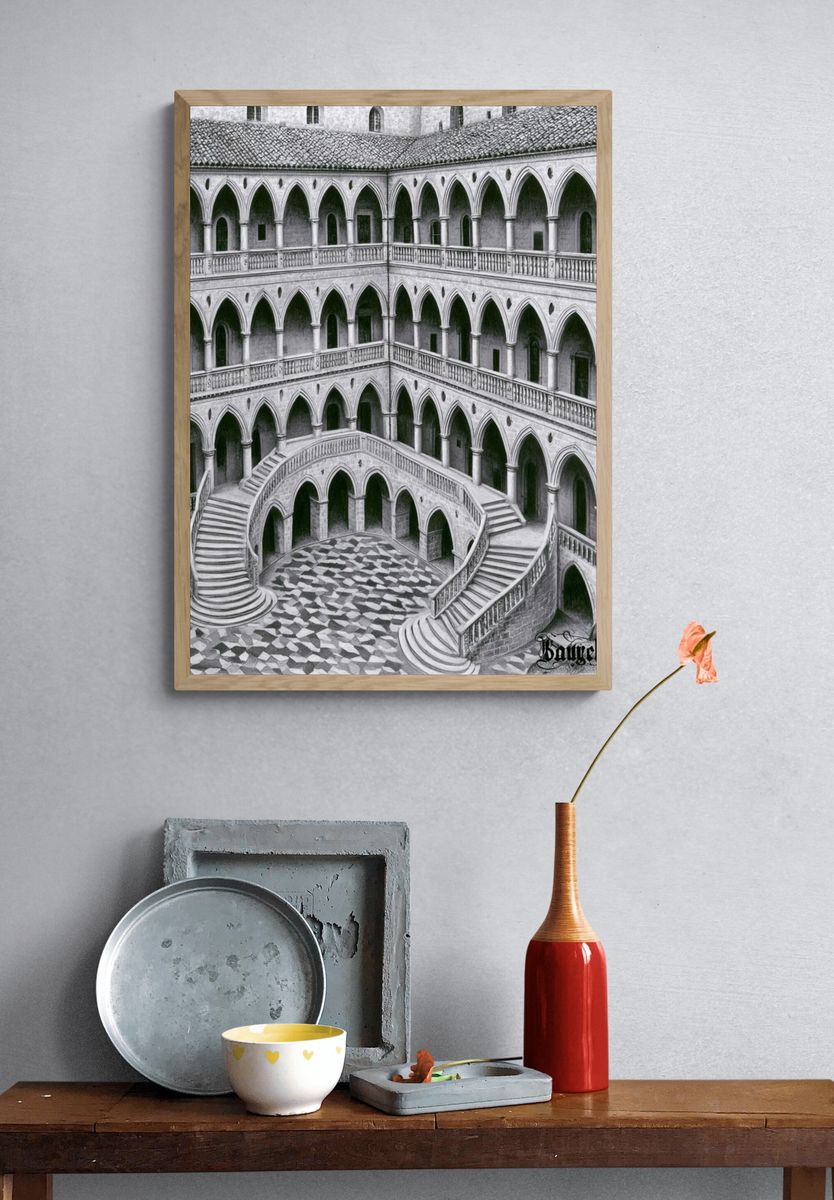 Gothic Cloister Courtyard Print. — room view 3