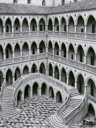 Gothic Cloister Courtyard Print. poster
