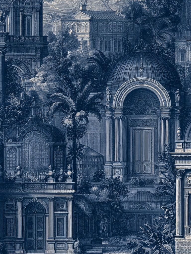 Blue Architectural Garden Print. poster — architecture art
