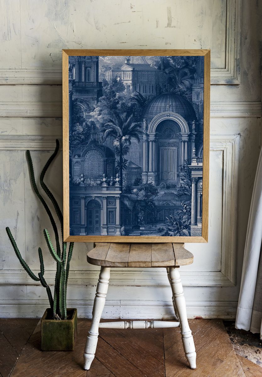 Blue Architectural Garden Print. — room view 1