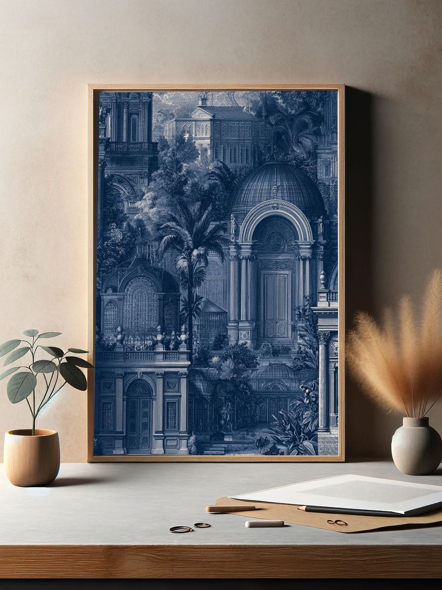 Blue Architectural Garden Print. — room view 2