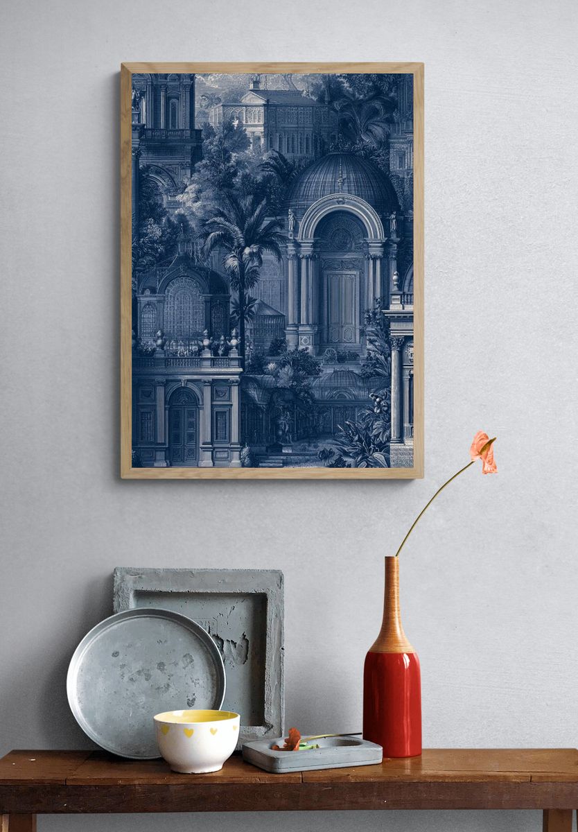 Blue Architectural Garden Print. — room view 3