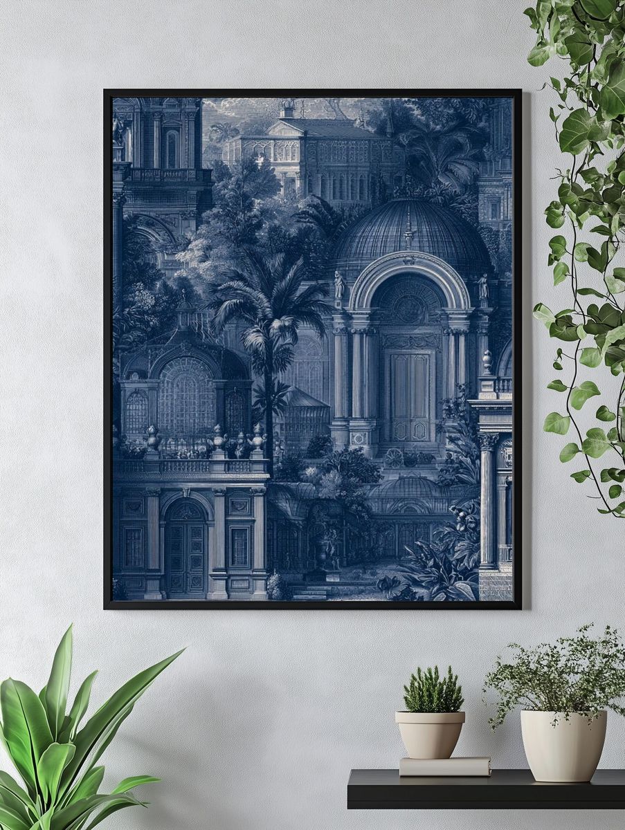 Blue Architectural Garden Print. — room view 4