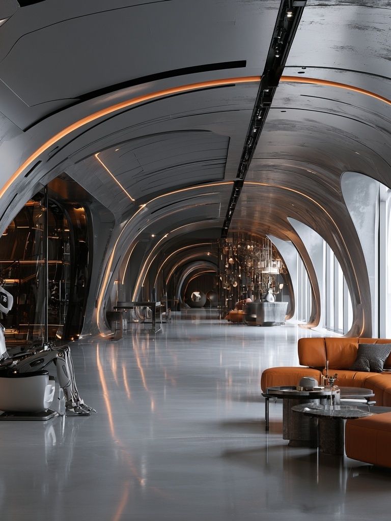 Futuristic Lounge Interior Print. poster — architecture art