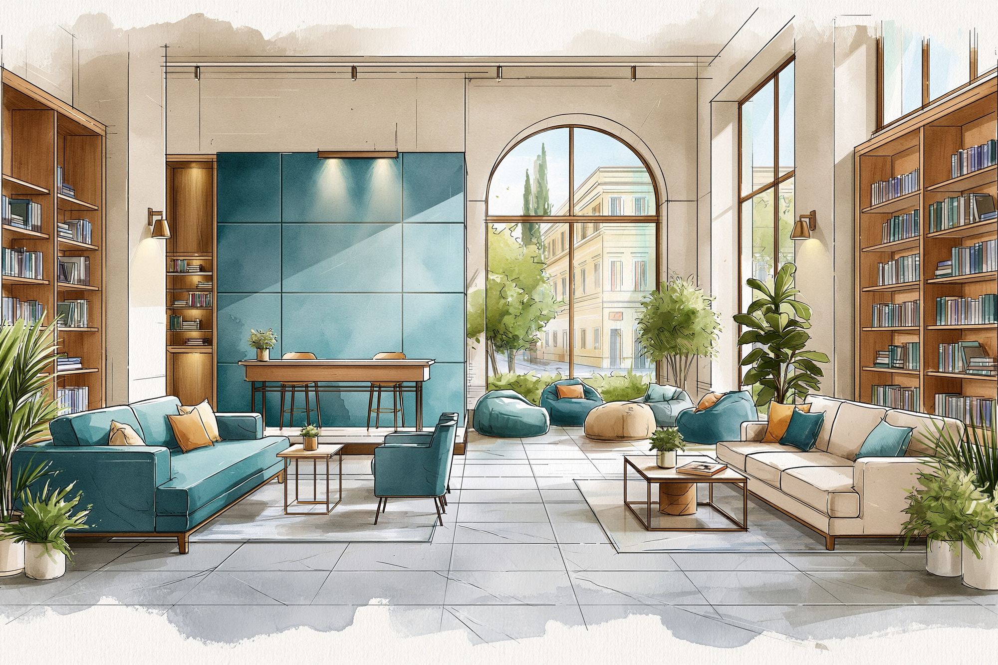 Elegant Library Lounge Illustration Poster. poster — architecture art