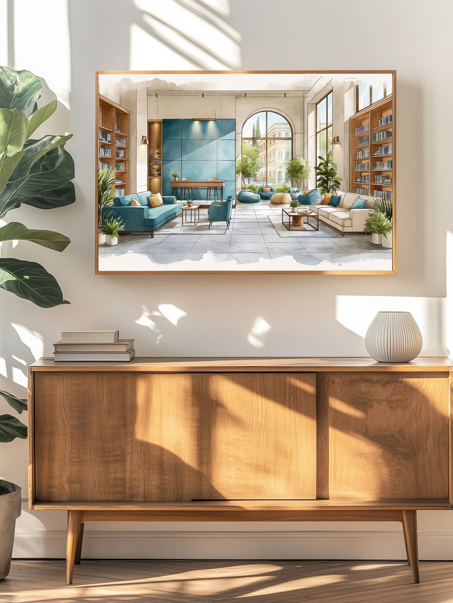 Elegant Library Lounge Illustration Poster. — room view 3