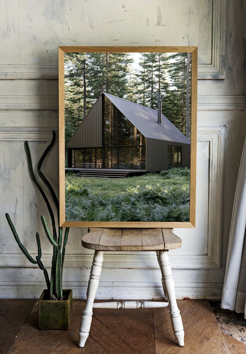 Forest Cabin Architecture Print. — room view 1