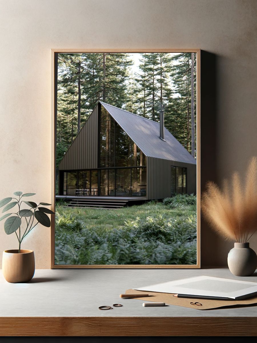 Forest Cabin Architecture Print. — room view 2