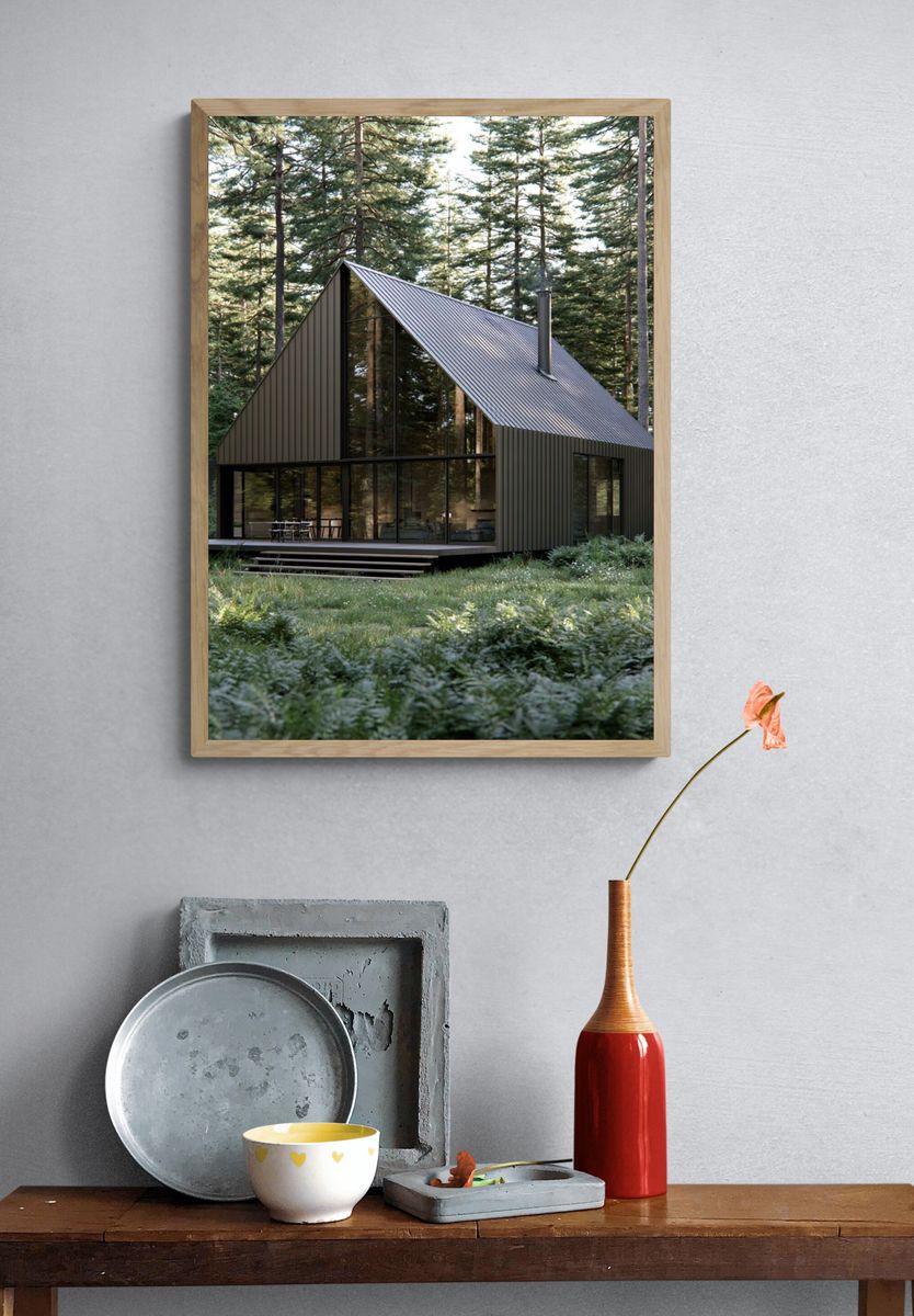 Forest Cabin Architecture Print. — room view 3