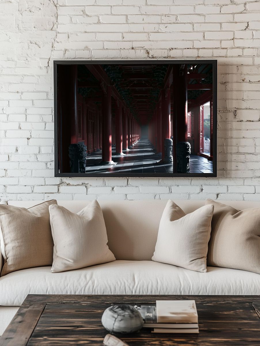 Red Temple Corridor Photography Poster. — room view 1